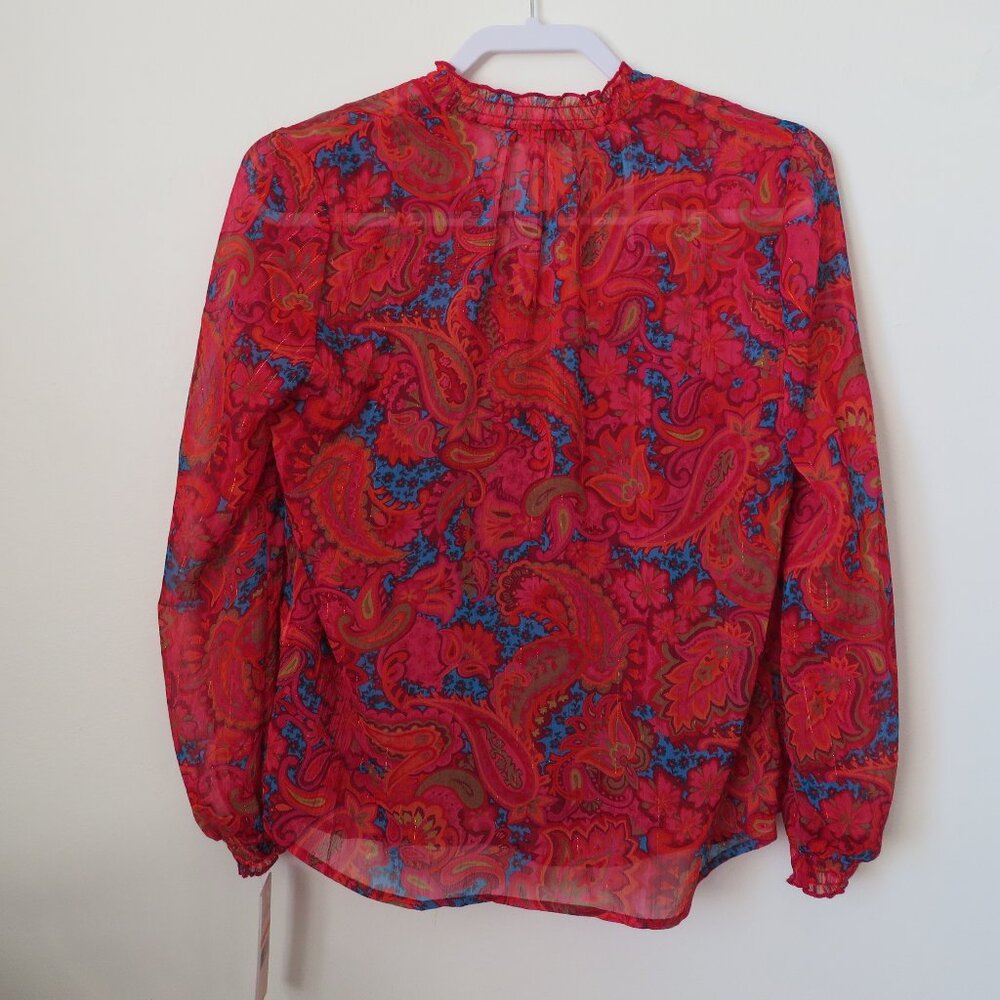 NWT Nanette Lepore Sheer Pink Paisley Floral Bohemian Pullover Blouse Size S - Picture 2 of 9